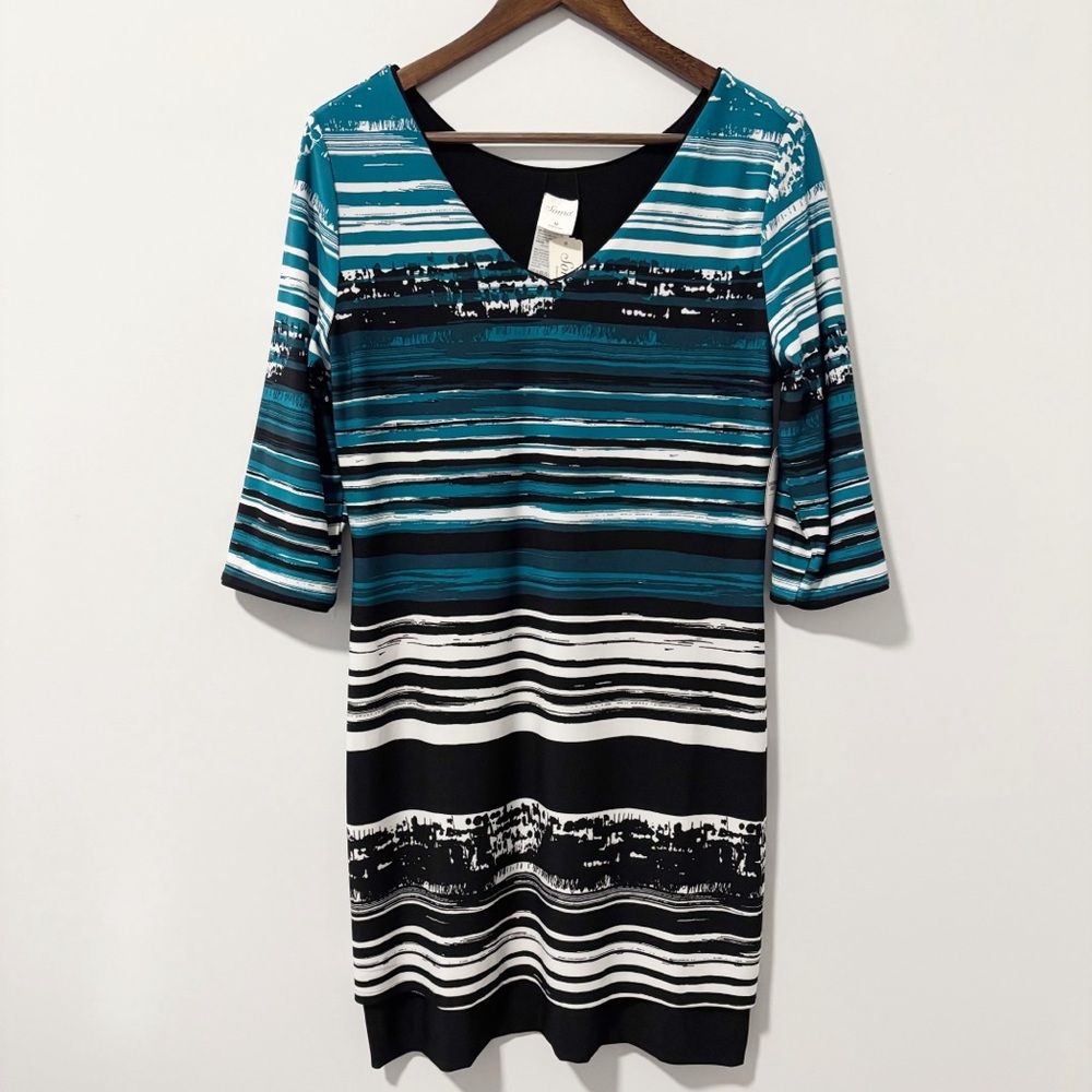 Soma Reversible Dress Womens Sz Medium Teal and Black Striped Midi‎ Pullover NWT